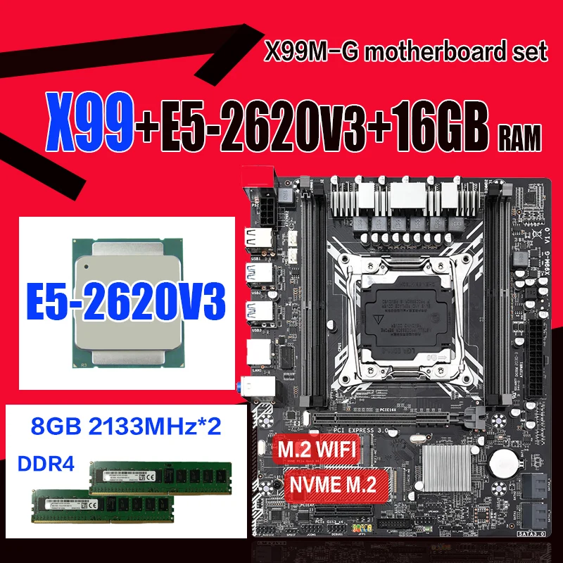 Preise X99 Motherboard Set Mit Xeon E5 2620 V3 LGA2011-3 CPU 2 Stücke X 8GB = 16GB 2133MHz DDR4 Speicher M-ATX NVME M.2 Wifi