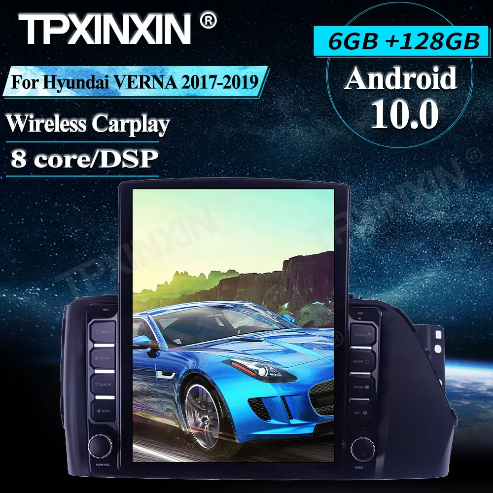 저렴한 128G 테슬라 스타일 현대 베르나 2017 + 차량용 멀티미디어 플레이어, 안드로이드, 무선 카플레이, 스테레오 수신기, 라디오, 자동차 GPS, 내비게이션