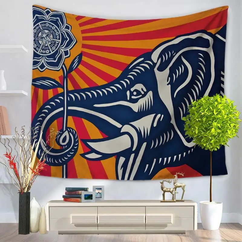 

Elephant Tapestry Animal Print Indian Style Wall Hanging Hippie Beach Towel Picnic Blanket Home Decor Dorm Ethnic Bedspread