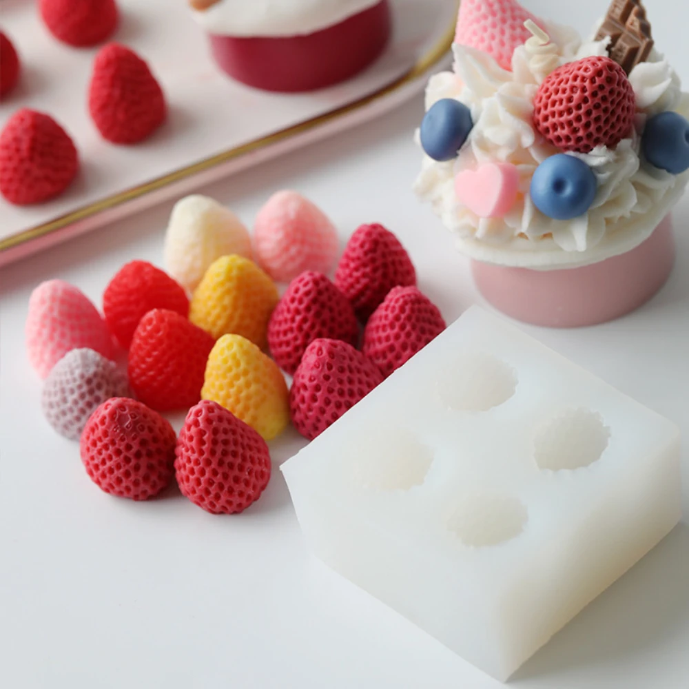 

4Holes Strawberry Silicone Mould Fondant Chocolate Jelly Baking Cake Decorating Tools Soap Aroma Candle Molds DIY Clay Resin Art