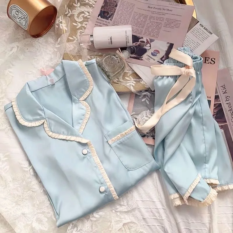 

M-5XL Ice Silk Pajamas Sets Short Sleeves Sleepwear Plus Size Pyjamas Casual Homewear Summer Simulation Silk Nightshirt Sets