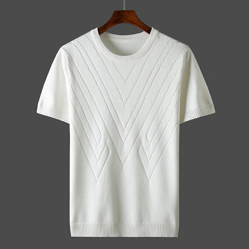 

Men's New Summer Fashion O-Neck T-shirt Tops Male Ice Slik Solid Color Trendy Loose Plus Size 7xl Short Knitted Tees S54