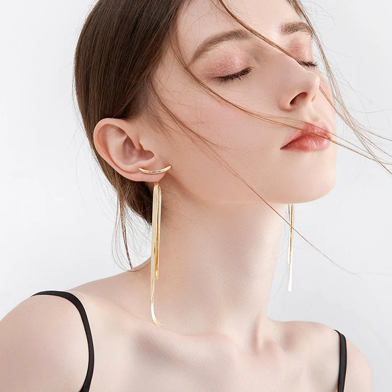 Новые длинные нитки кисточки серьги блестящие геометрические Arc для женщин
