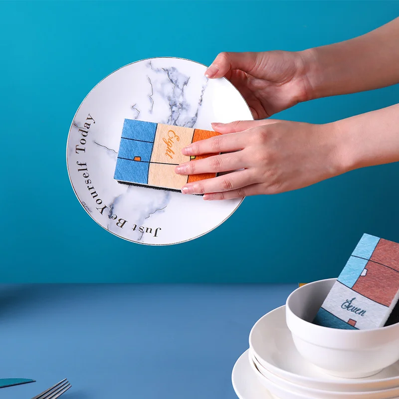 

Cartoon Color Matching Double-sided Sponge Brush Decontamination Washing Dishes Powerful Pot Brush Household Cleaning Brush