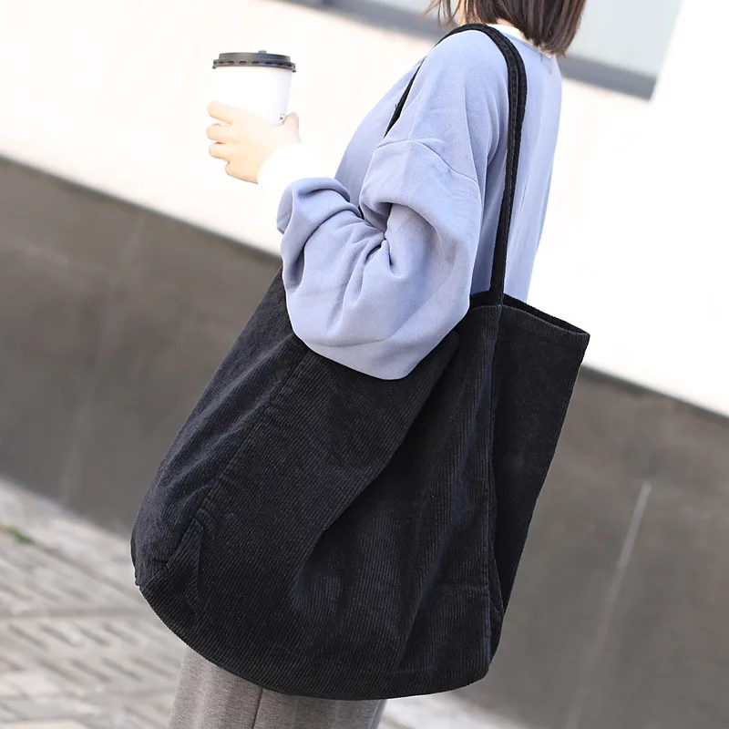 

Women Vintage Corduroy Shoulder Crossbody Bag Female Big Purses and Handbags Reusable Shopping Bags Student Large Storage Totes