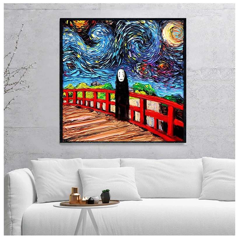 

Abstract Van Gogh Style Spirited Away No Face Man Canvas Painting Bedroom Decor Poster and Prints Wall Art Pictures