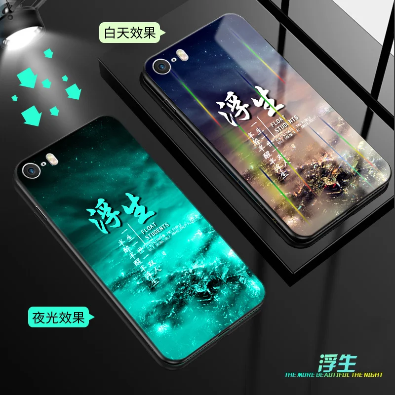 J Светящийся чехол для iPhone 5 5S SE 6 6S 7 8 Plus X XR XS Max 11 Pro Max чехол, светящаяся задняя крышка из закаленного стекла, силиконовый чехол - Цвет: J