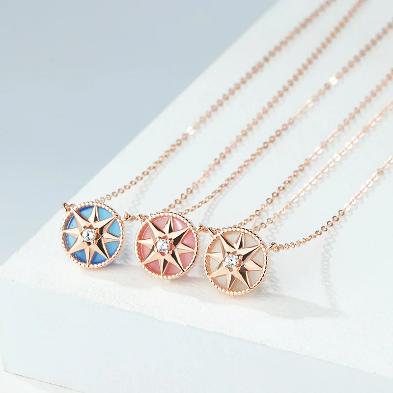 

S925 Pure Silver Round Necklaces Pendant Women Compass Necklace Fashion Eight Star Opal Jewelry For Girls New Year Gift CHARM