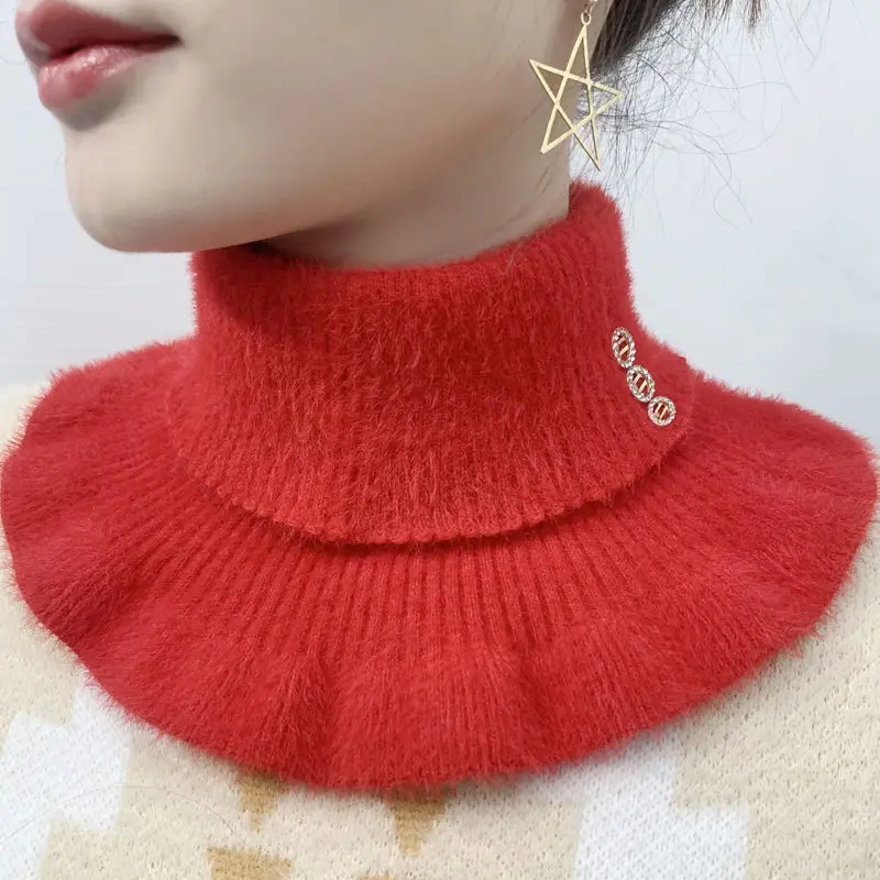 

Модный женский имитационный воротник из искусственной норки, однотонные шарфы-кольца с оборками, эластичный вязаный искусственный воротни...