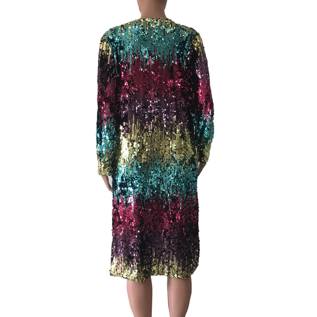 Vintage Autumn Long Sleeve Coat Loose Kimono Coat Women's Autumn Cover Up Long Sleeve Sequins Metallic Open Front Cardigan Coat