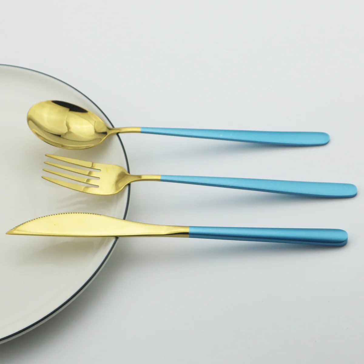 5Pcs/Set Knife Fork Spoon Dinnerware Set 18/10 Stainless Steel Cutlery Blue Gold Silverware Kitchen Dinner Tableware | Дом и сад