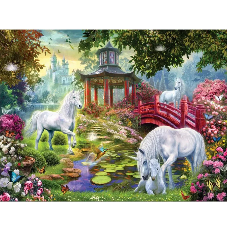 

cherry blossom park unicorn pavilion 5d diy diamond painting Full Square Round Drill mosaic embroidery rhinestone animals AA2836