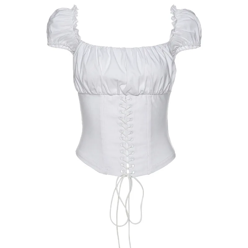 

1J wholesale clothing square collar princess sleeve T-shirt custom logo print on product and package from 1pc dropship