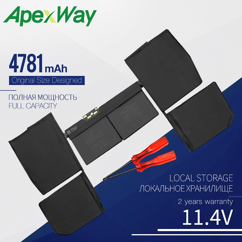 

Apexway A1705 Laptop Battery For Macbook 12'' laptop A1534 Batteria 4781 mAh Replacement with Tools Screwdriver Battery