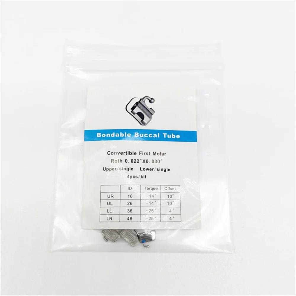 

High Quality Dental Orthodontic Bondable Convertible Buccal Tubes 1st Molar Tooth Single Tube Roth MBT 022 345Hooks 4pcs/Bag
