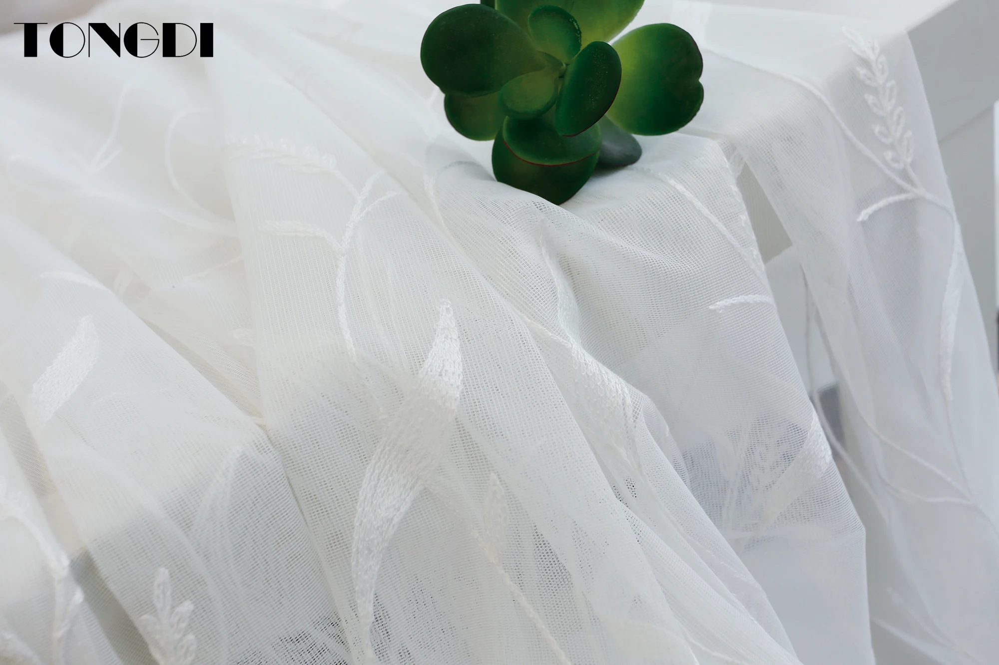TONGDI Белый Тюль с вышивкой занавеска элегантные цветочные листья прозрачное