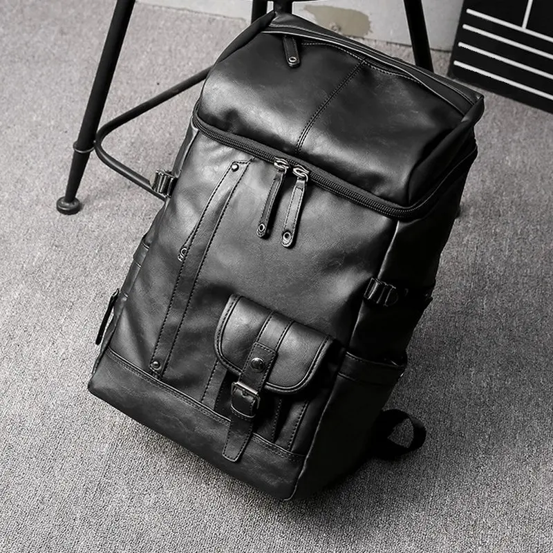 Вместительный брендовый Мужской кожаный повседневный Одноцветный рюкзак для