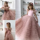 Индивидуальное высококачественное платье для маленькой принцессы, Цветочное платье для девочки на свадьбу, пышное Тюлевое платье с перьями для детей, детское Пышное Платье для девочек