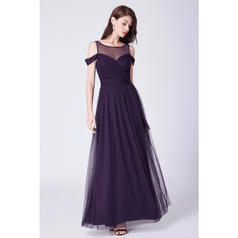 Фиолетовые женские вечерние платья с круглым вырезом и сеткой Сексуальные для