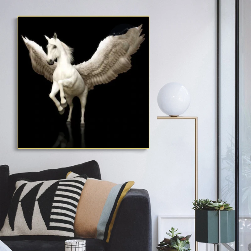 Картины на холсте с изображением белых крылатых лошадей без рамки | Дом и сад