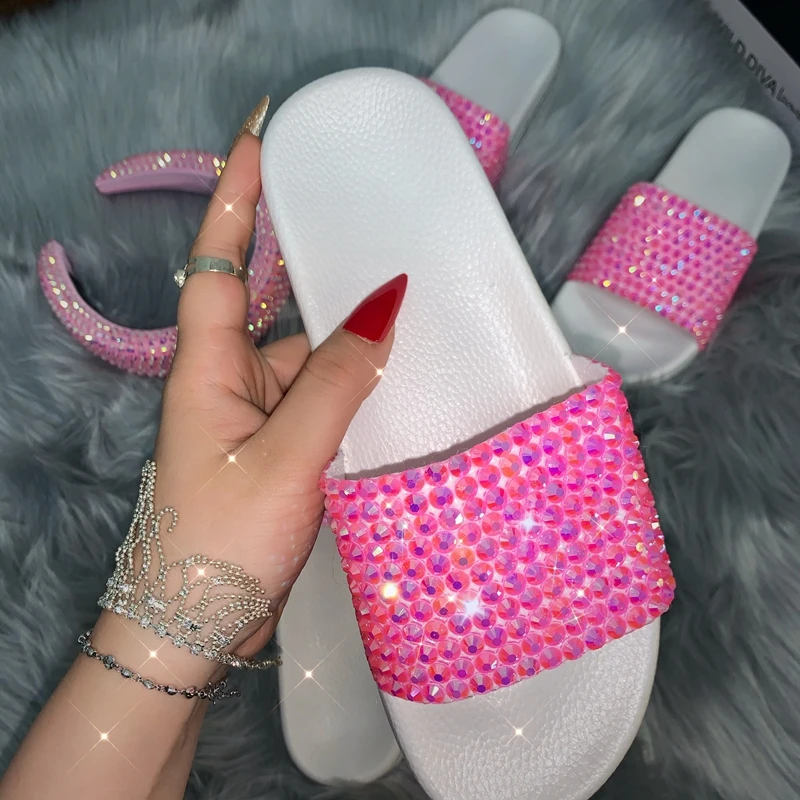 

2021 летние женские туфли-лодочки; Сделанные вручную; Женская обувь; Модные стразы; Босоножки с открытым носком на открытом воздухе шлёпанцы д...