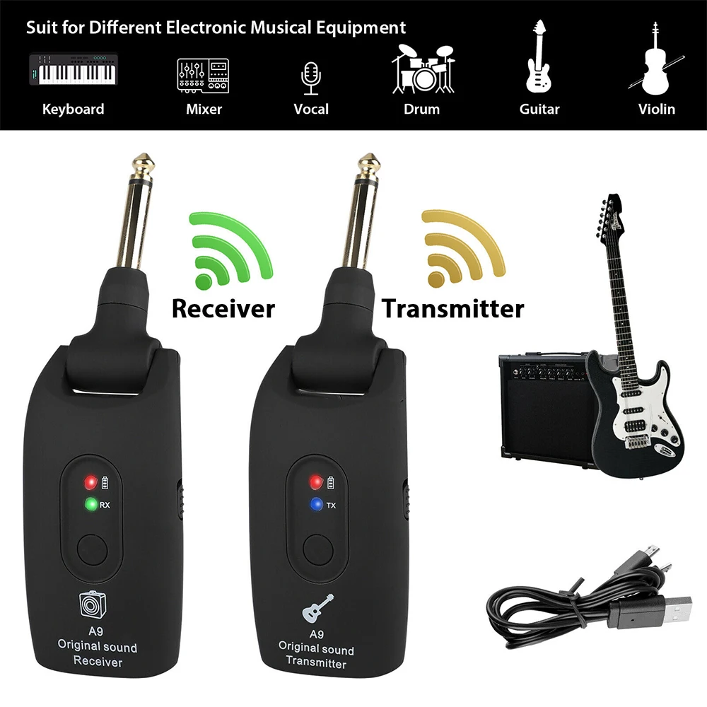 a9 uhf wireless guitar system 24 ghz wiederaufladbare elektrische gitarre sender empfänger 4 kanäle für elektrische gitarre bass werkz