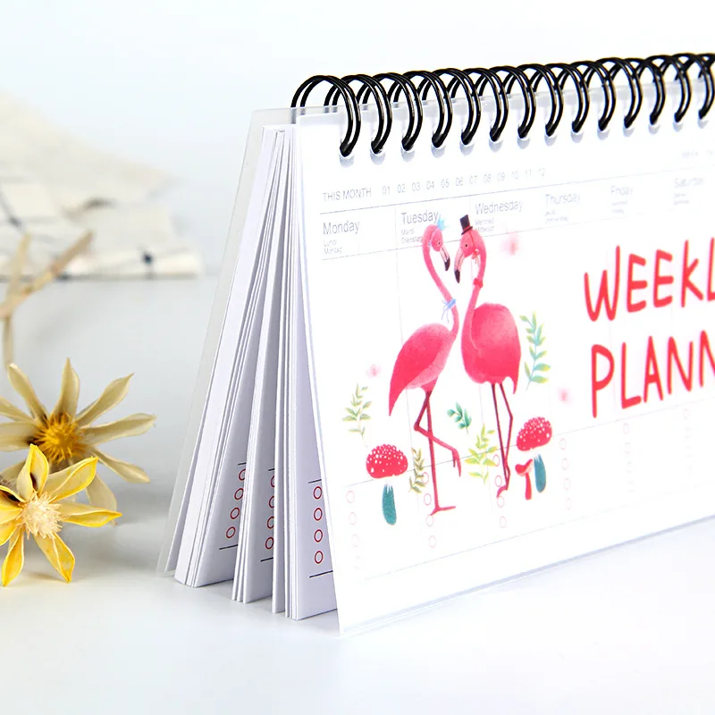 

Flamingo notebook Cartoons 2021 weekly planner agenda monthly Kawaii libreta planificador semanal carnet notepad cahier escolar