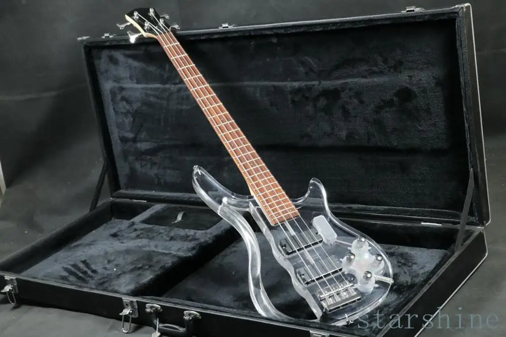 OEM дизайн выдалбливают акриловый корпус 4 струны электрическая бас гитара