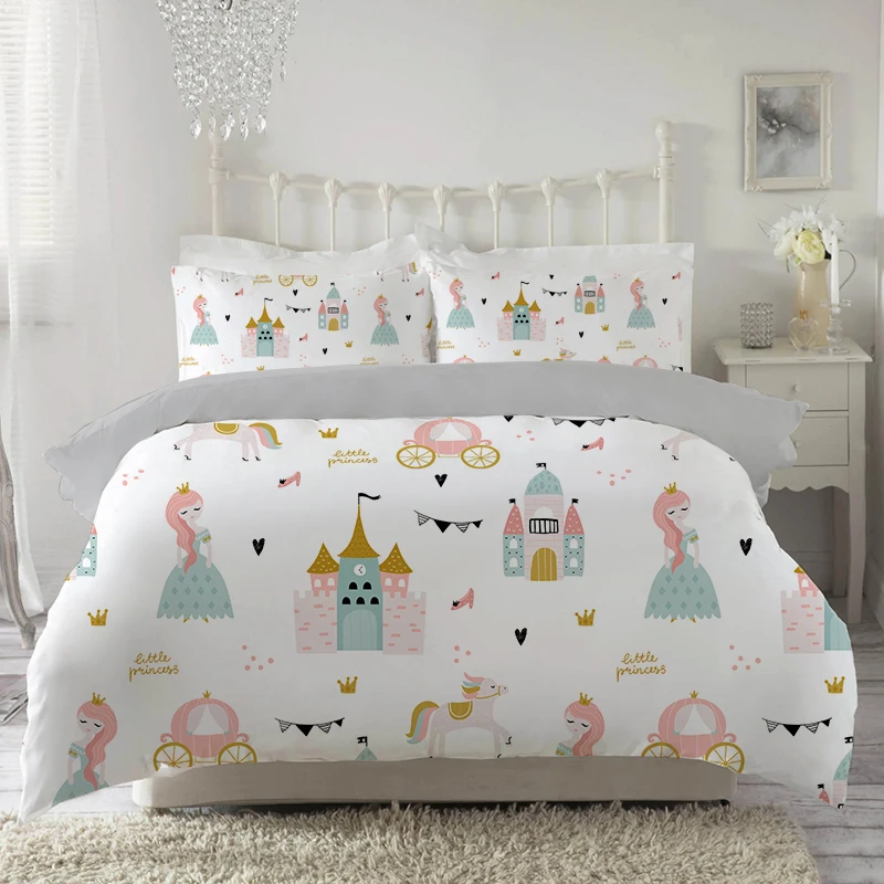 

Lovely Princess Fairy Bedding Set 150x200 Castle Duvet Cover Pillowcase Bed Cover For Girls Twin Single Size Quilt Cover 135x200