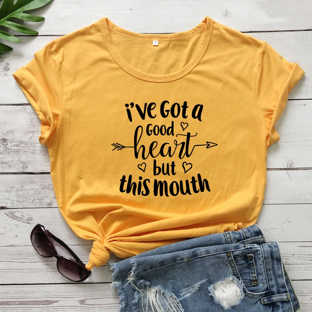 Футболка с надписью I'm A Good Heart But This Mouth повседневная женская футболка со