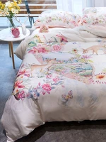 pastoral bed sheet egyptian cotton bed linen duvet cover reactive printing fawn children girl bedding set quilt