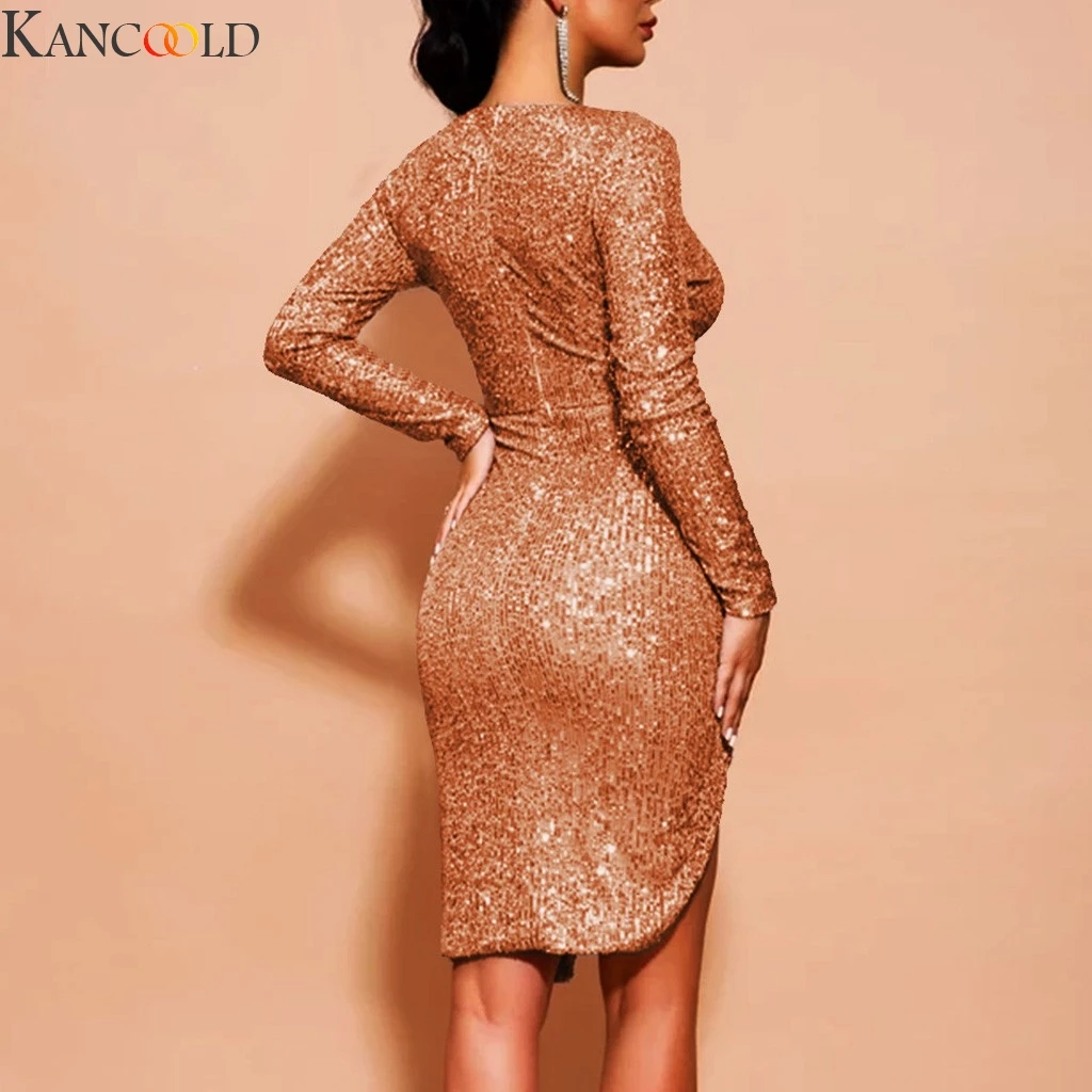 Женское винтажное платье до колена облегающее золотистое/серебристое с