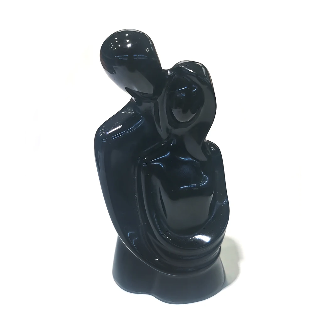 

1pcs Natural Obsidian Statue Hug Lovers Hand-carved Healing Quartz Craft Decoration Gift Office Modern Minimalist Home Decor