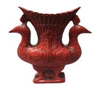 china old beijing old goods red coral carving double headed phoenix cup statue