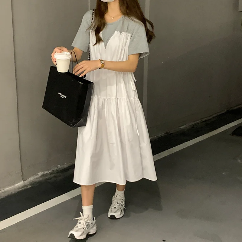 

Женское свободное платье с коротким рукавом, со шнуровкой на талии