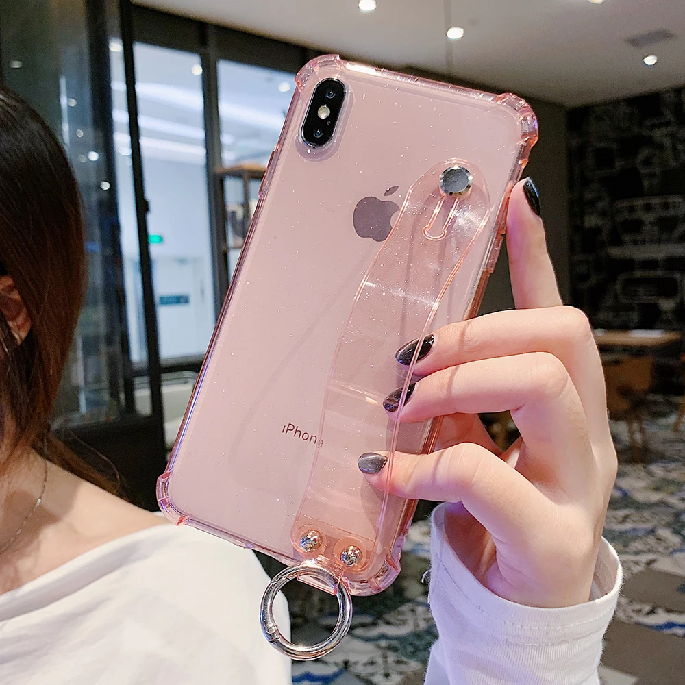Блестящий чехол для телефона iPhone 11 X XR XS Max 8 7 Plus 6 6S Plus Блестящий Прозрачный мягкий силиконовый браслет задняя крышка