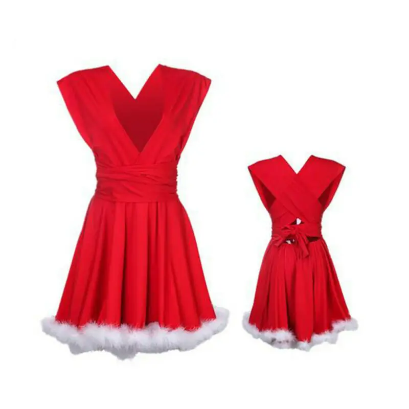 Рождественские одинаковые платья для всей семьи вечерние без рукавов красного