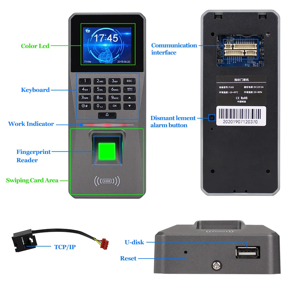Fingerprint Door Access Control System Biometric RFID TCP/IP USB with Software Password Keypad + Power Supply Electric Locks |