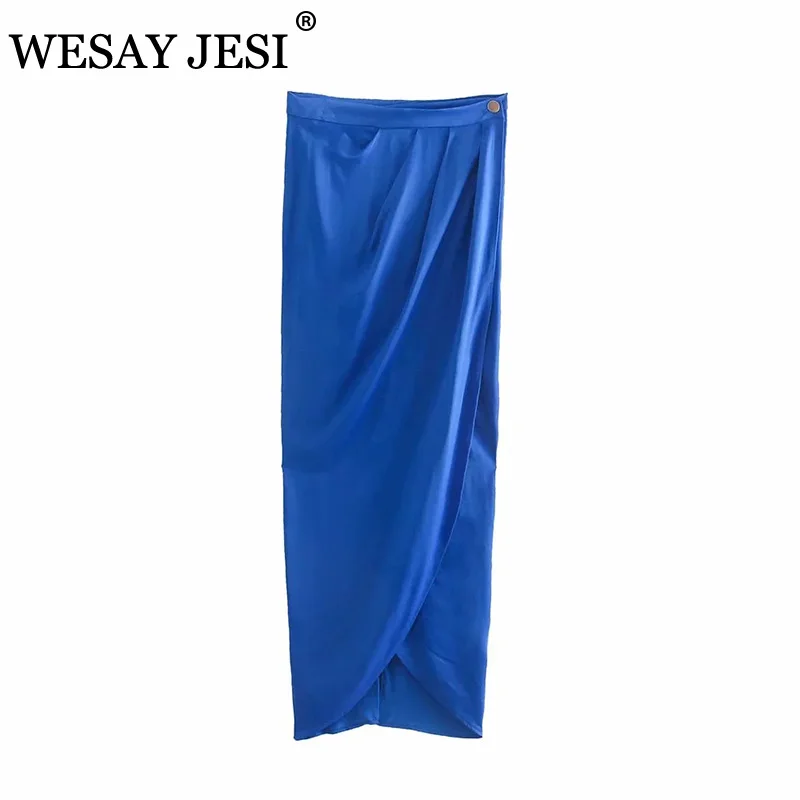 

Юбки WESAY JESI женские, мода 2021, юбка с высокой талией, винтажная Женская одежда, шикарная однотонная элегантная юбка миди