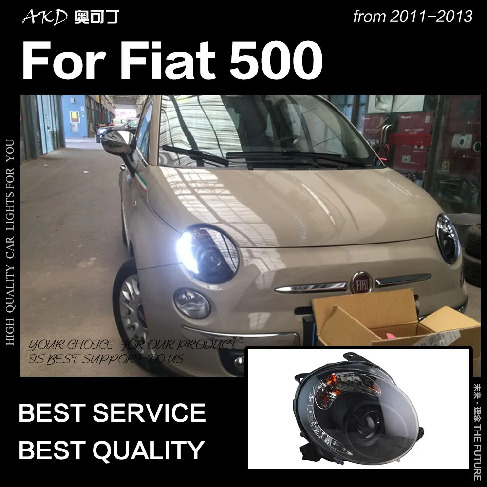 AKD автостайлинг фара для Fiat 500 фары 2011 2014 Fiat500 светодиодный ная DRL Hid Биксеноновые