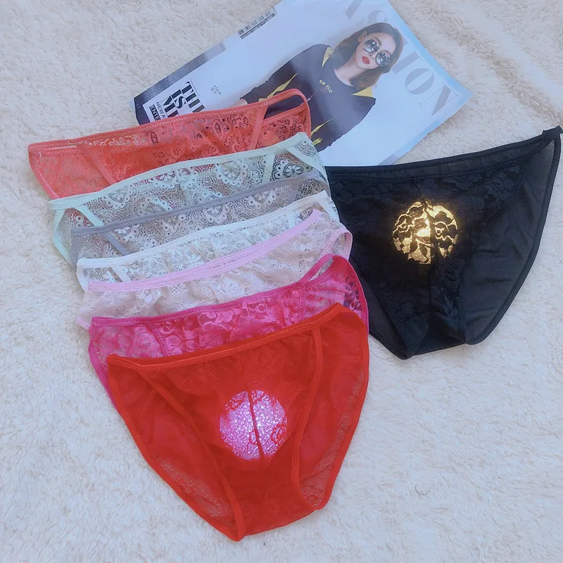 Sexy Bare Sleeping Lace Transparent Temptation Adult plus Size Underwear Ice Silk Men's Briefs underwear men sexy  mens sexy