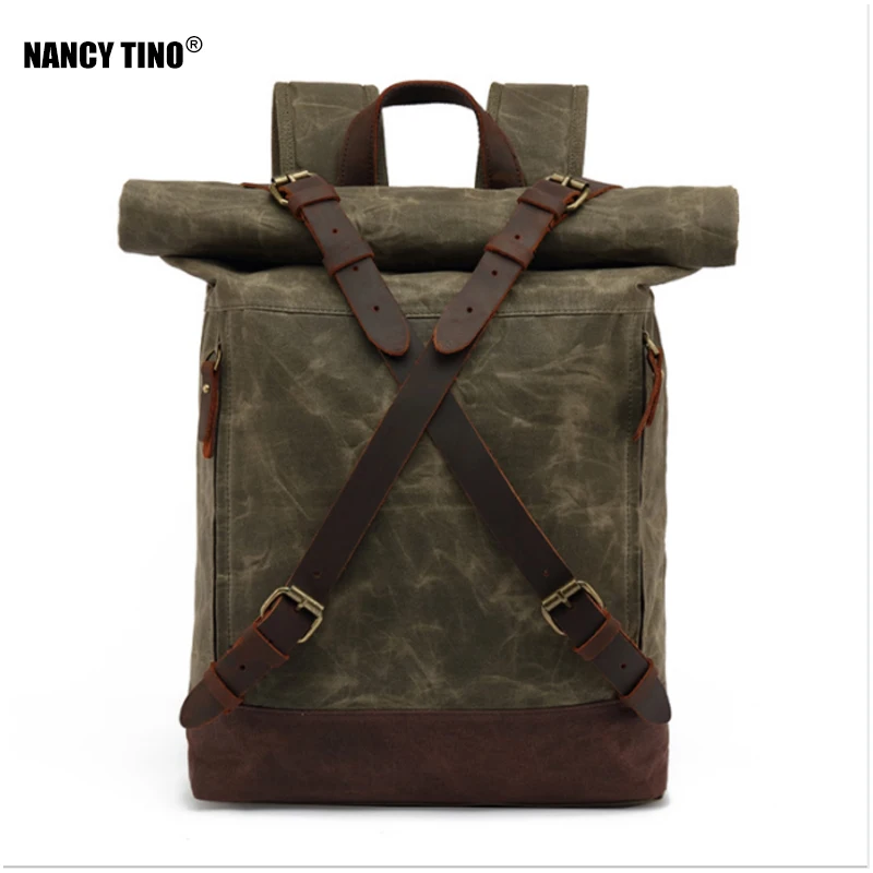 

NANCY TINO Men's Shoulder Bag Outdoor Travel Bag Anti-theft Waterproof After Backpack Mountaineering Bag first layer cowhide