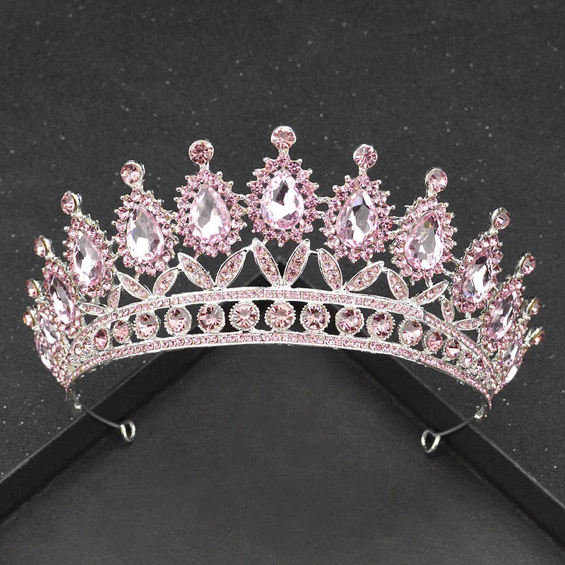 silver Full Pink Новая Винтажная Серебряная диадема в стиле барокко для королевы невесты, розовые хрустальные короны, свадебные модные украшения для волос, свадебные аксессуары - Окраска металла: silver Full Pink