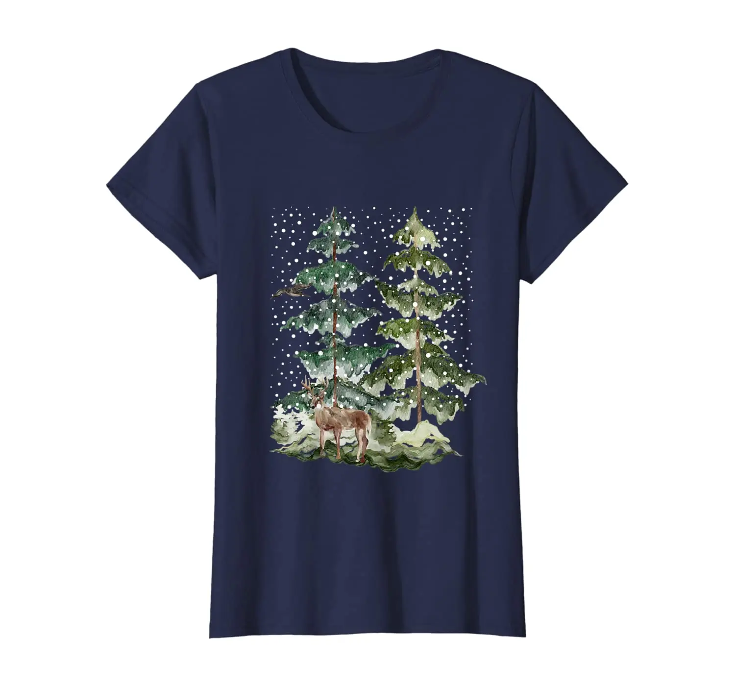 

Christmas 2020 Snow in the Woods Tee with a Reindeer T-Shirt New Summer Cool Women Breathable Cotton Short Sleeve T Shirt