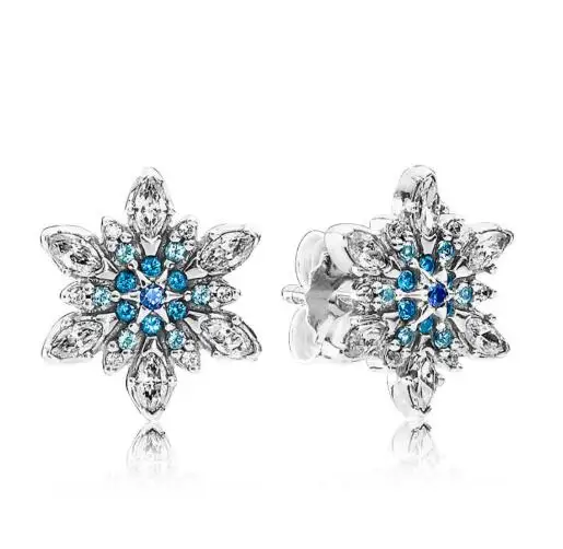 Original 925 Sterling Silver Earring Pan Crystalized Snowflake Crystal Stud Earrings For Women For Women Wedding Jewelry