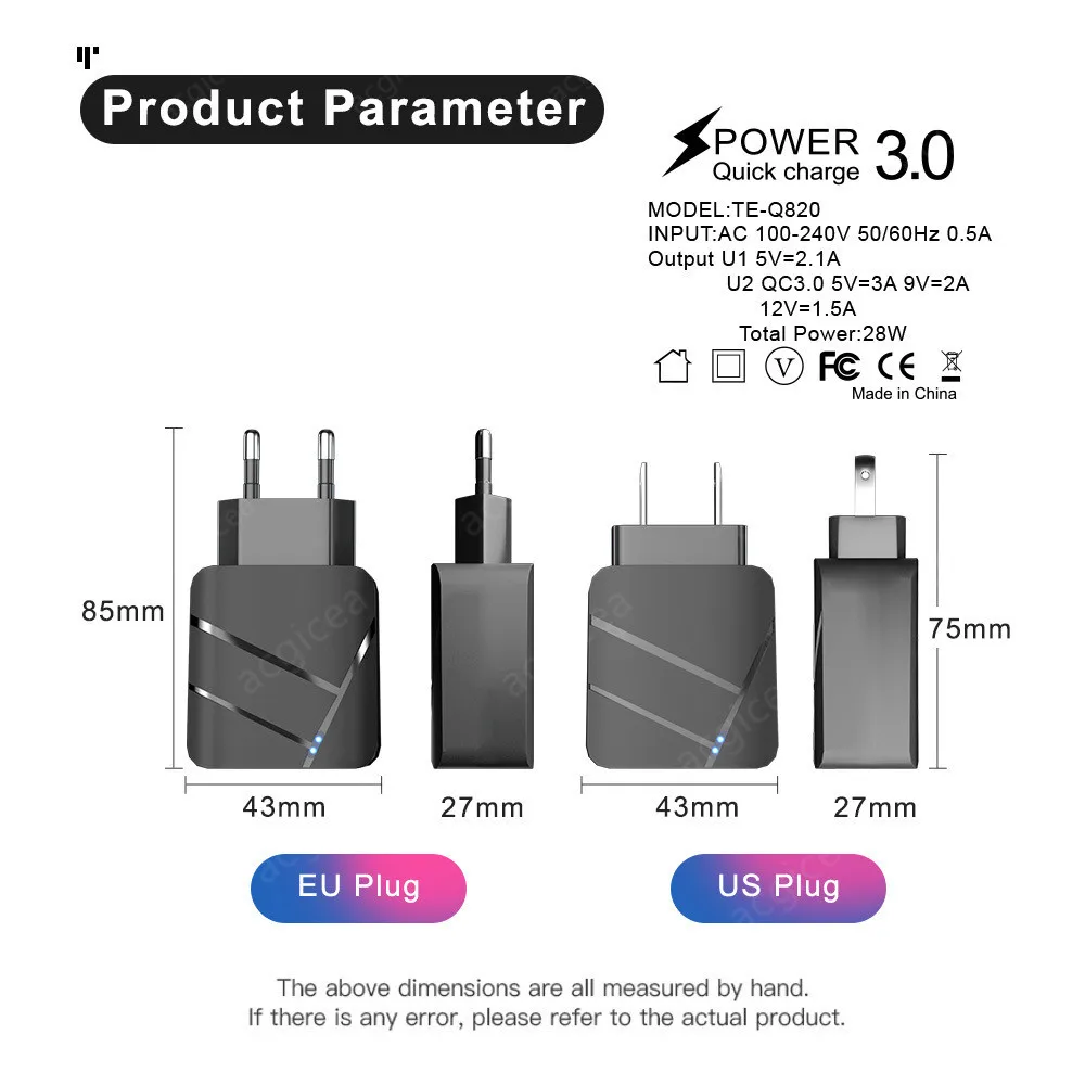 

3.1A Quick Charge 3.0 LED Display 2Ports USB Phone Charger Fast Charging For iPhone 12 Pro Samsung S20 Charger EU Wall Adapter