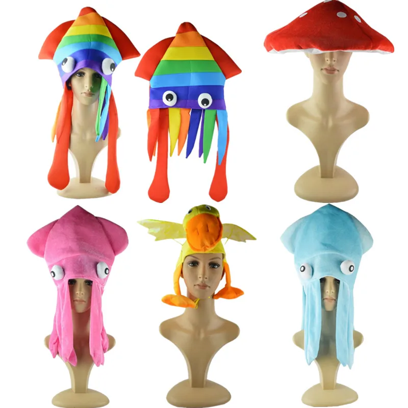 

KLV Cute Rainbow Squid Hat Funny Crazy Party Hats Sea Animal Octopus Mushroom Caps Headdress For Halloween Party