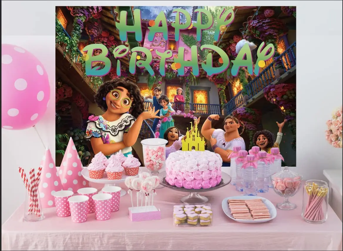 

Customize Encanto Mirabel Happy Birthday Photography Background Banner Sign Poster Baby Shower Party Supplies Home Decorations