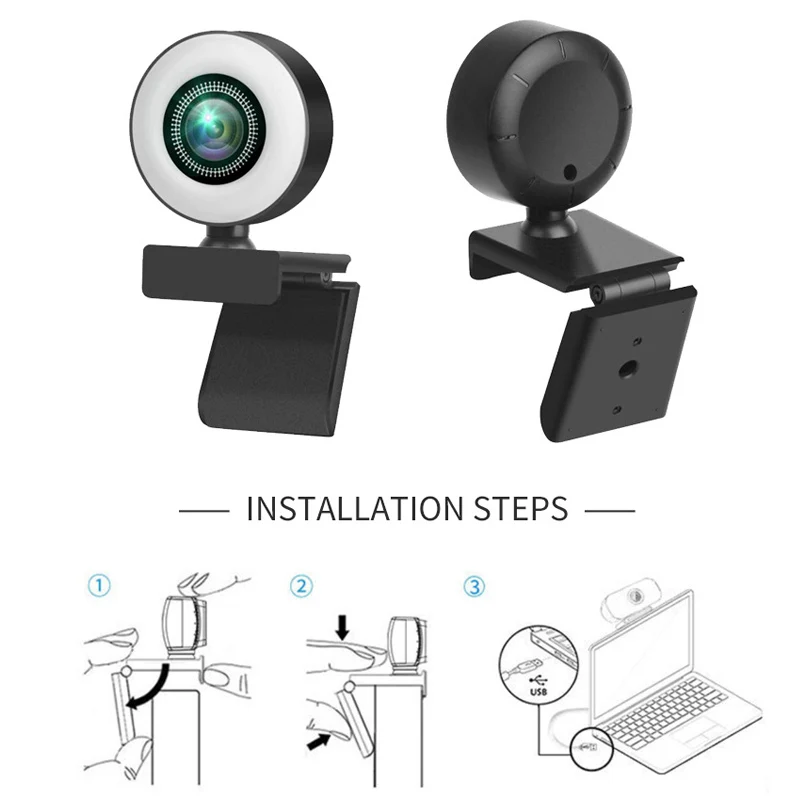 

Light Webcam 1080P Full HD Web Camera With Microphone LED Webcam 4K USB Web Cam For PC Computer YouTube 360 Video Mini Camera