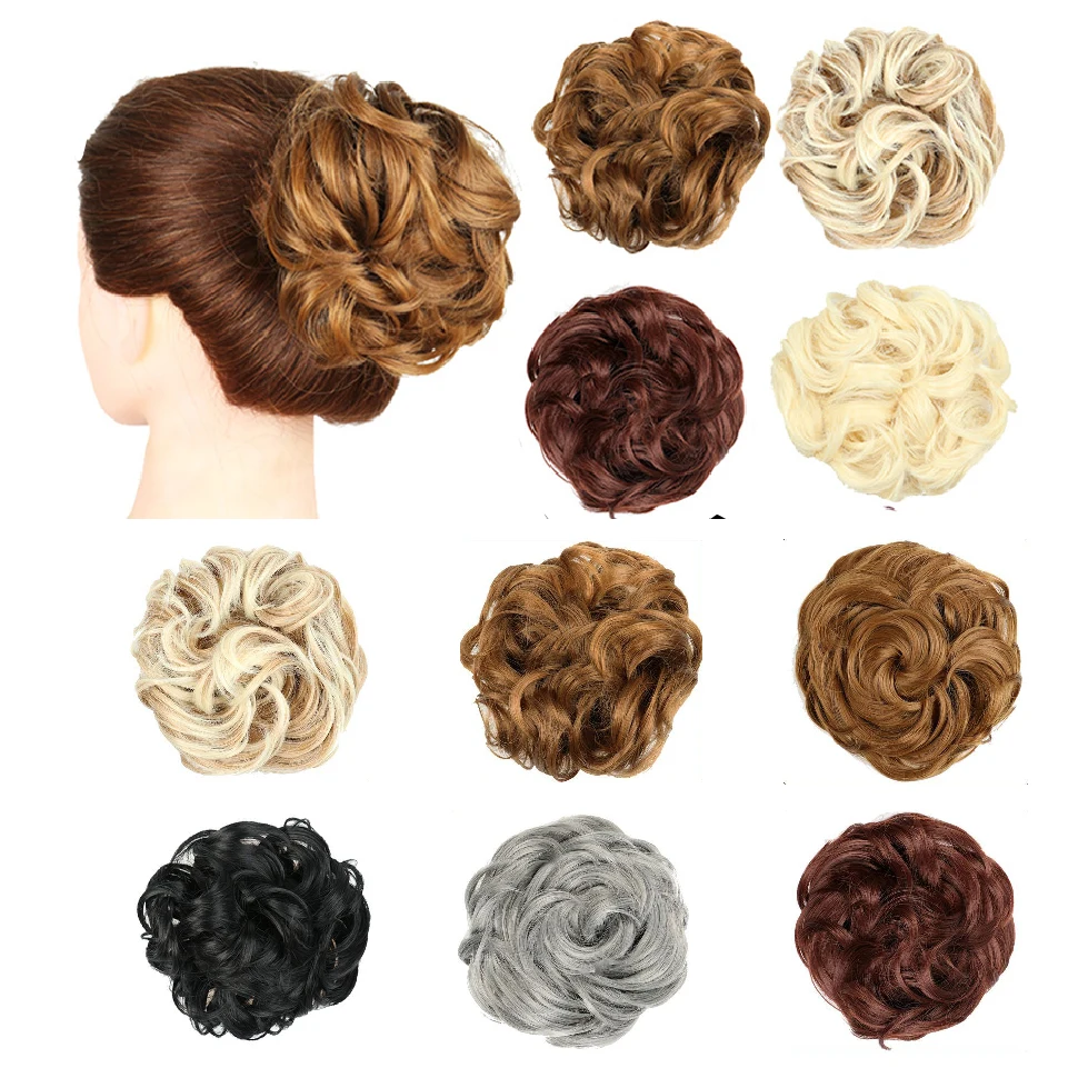 XJBB Drawstring Short Synthetic Hair Bun Elastic Rubber band Chignon Curly Wig Hairpiece For Women | Шиньоны и парики